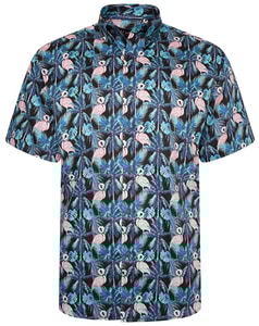 KAM Flamingo Print Shirt Black